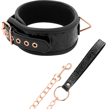 Collare BDSM con Guinzaglio in Pelle Vegana Oro Lucido